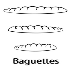 Wheat white baguette. Vector illustration of french baguettes isolated on white background. Bakery, bakery products, pastries. 