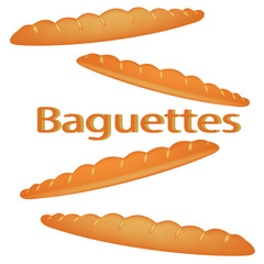 Wheat white baguette. Vector illustration of french baguettes isolated on white background. 