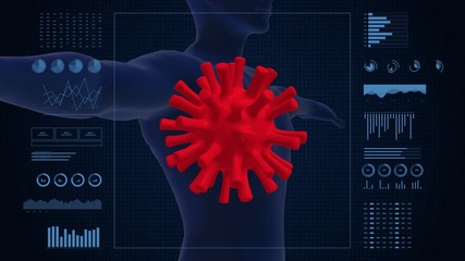 Stats analysis reports and laboratory data 3D in medical research and study of human virus. 4k animation - Powered by Adobe