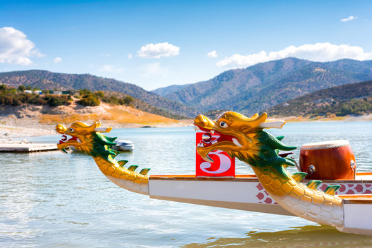 Two dragon boats with heads