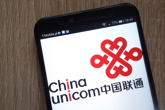 KONSKIE, POLAND - AUGUST 11, 2018: China United Network Communications logo displayed on a modern smartphone
