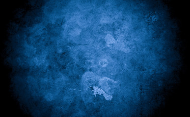 Old wall pattern texture cement blue dark abstract  blue color design are light with black gradient background.