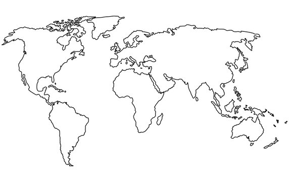Vector Doodle white world map isolated background