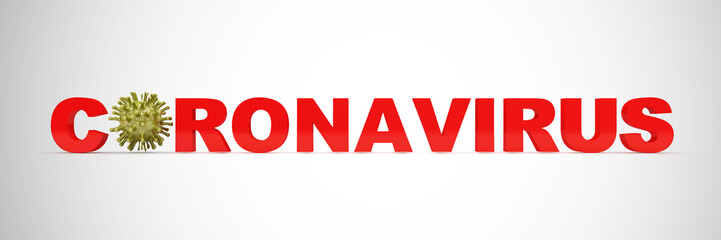 Coronavirus Text with Virus Symbol. Dangerous virus COVID-19 on gradient background