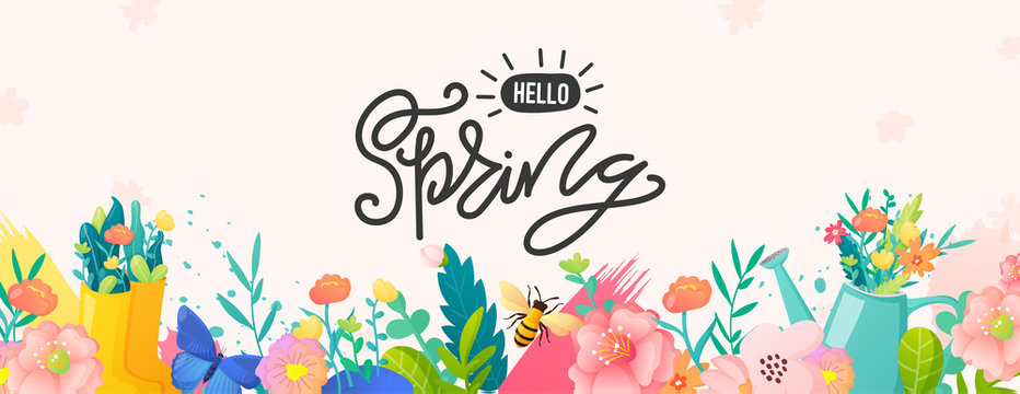 Bright floral border and text on white background.