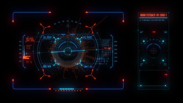 Blue Spaceship Weapon and Radar HUD Display Graphic Element
