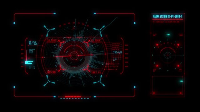 Red Spaceship Weapon and Radar HUD Display Graphic Element