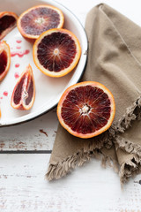 Blood Oranges in a White Pan on a White Tabletop