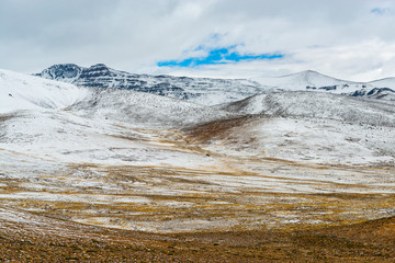 The high altitude altiplano of Peru in the snow between Arequipa and the Colca Canyon at 4900m. Supposedly in the dry season.