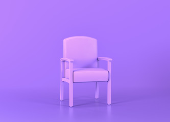 visitors chair, Medical equipment in flat monochrome purple room, 3d rendering