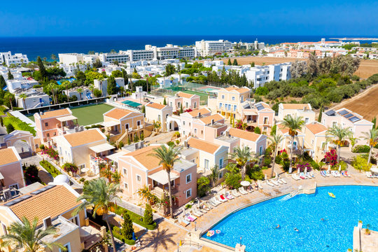 Aerial view of villas and hotels in Pafos, Cyprus