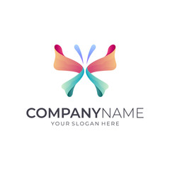 butterfly ribbon logo design, vector of simple luxury butterfly