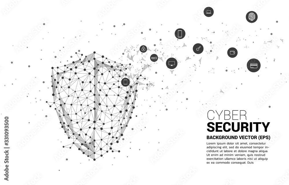 Poster protection shield icon from dot connect line polygon network. concept of guard security and safety