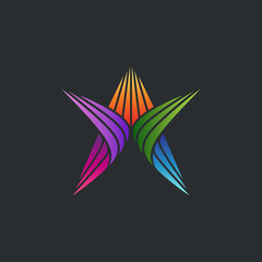 star colorful logo design, shining star vector, stripes/line art logo style