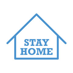 Stay home text with house icon. Self isolation campaign slogan. Pandemic virus protection.