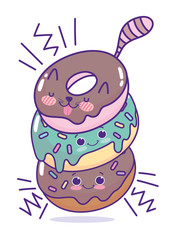 food cute cheerful pile of donuts characters cartoon