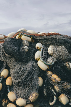 Pile commercial fish nets and gill nets, Fishermen's Terminal, Seattle, Washington,Fishing Nets