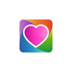 heart in box logo design, love and giving vector icon illustration, colorful style, camera lens logo