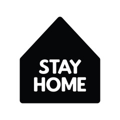 Stay home text with house icon. Self isolation campaign slogan. Pandemic virus protection.