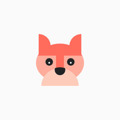 Vector Flat Fox's face isolated. Cartoon style illustration. Animal's head logo. Object for web, poster, banner, print design. Advertisement decoration element.