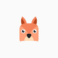 Vector Flat Fox's face isolated. Cartoon style illustration. Animal's head logo. Object for web, poster, banner, print design. Advertisement decoration element.