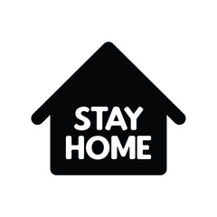 Stay home text with house icon. Self isolation campaign slogan. Pandemic virus protection.