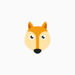 Vector Flat Fox's face isolated. Cartoon style illustration. Animal's head logo. Object for web, poster, banner, print design. Advertisement decoration element.