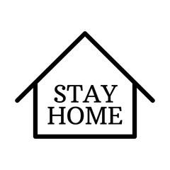 Stay home text with house icon. Self isolation campaign slogan. Pandemic virus protection.