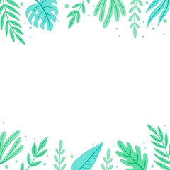 Tropical summer leaf frame for text border, greeting card, poster design. Exotic floral decoration of hawaii style. Vector illuatration of trendy style.