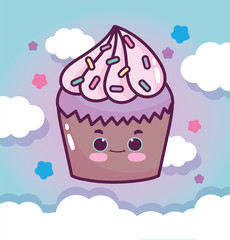 food cute chocolate cupcake sky clouds stars cartoon