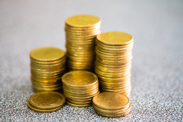 Coins stack on table, business concept.