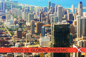 U.S. Pandemic canceled travel US quarantine covid-19aerial view of city of Chicago