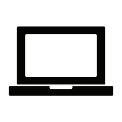 Open laptop vector illustration in black and white. Flat icon for websites and mobile applications.
