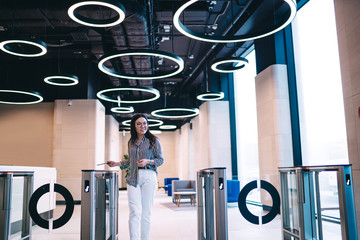 Businesswoman passing through access system