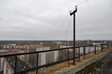 Fototapeta premium Rooftop in ghost town Pripyat in Chernobyl zone