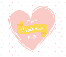 happy mothers day, pink heart lettering on dotted background
