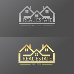 Real Estate template logo. Real Estate Silver. Real Estate Gold.