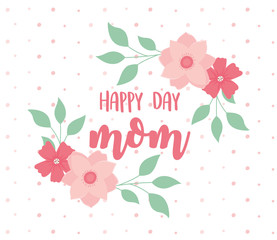 happy mothers day, flowers foliage decoration dotted background