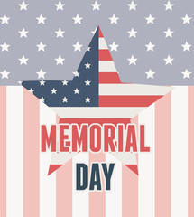 happy memorial day, flag shaped star insignia background american celebration