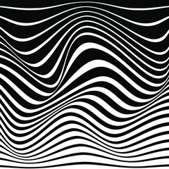 Abstract black wavy distorted stripes. Geometric art. Abstract monochrome background. Design element for logo, tattoo, prints, web, template, and textile pattern