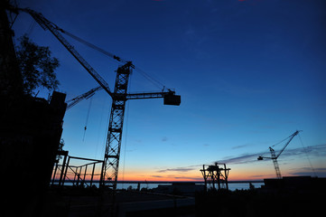 Cranes above unfinished unit of Chernobyl nuclear power plant