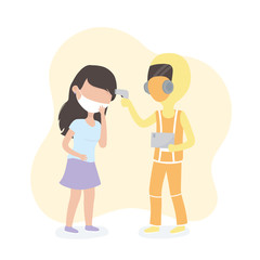 Fototapeta premium virus covid 19 quarantine, doctor examines woman with mask prevention