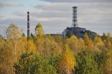 Fototapeta na wymiar View of Chernobyl nuclear power plant in autumn