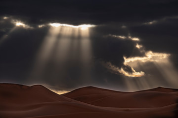 Desert Sunrise and God Rays, Sahara Desert