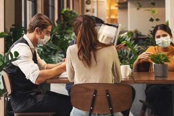 business new normal business people with mask meeting in workplace