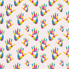 hand shaped puzzle seamless pattern vector illustrator background for autism day