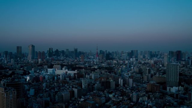 東京風景 タイムラプス　夕景から夜景