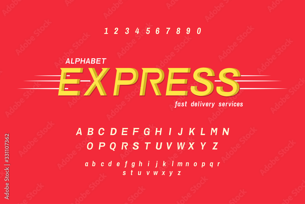 Fototapete high speed express alphabet font set with uppercase lowercase and numbers
