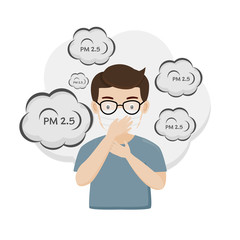 Man wearing medical masks to prevent PM2.5.Vector illustration.