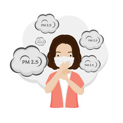 Woman wearing medical masks to prevent PM2.5.Vector illustration.